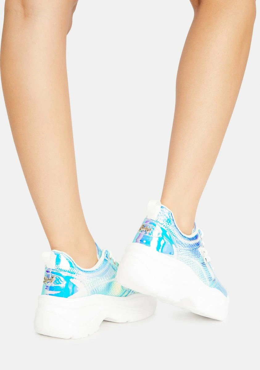 Iridescent Blue Snake Platform Sneakers - Image 4