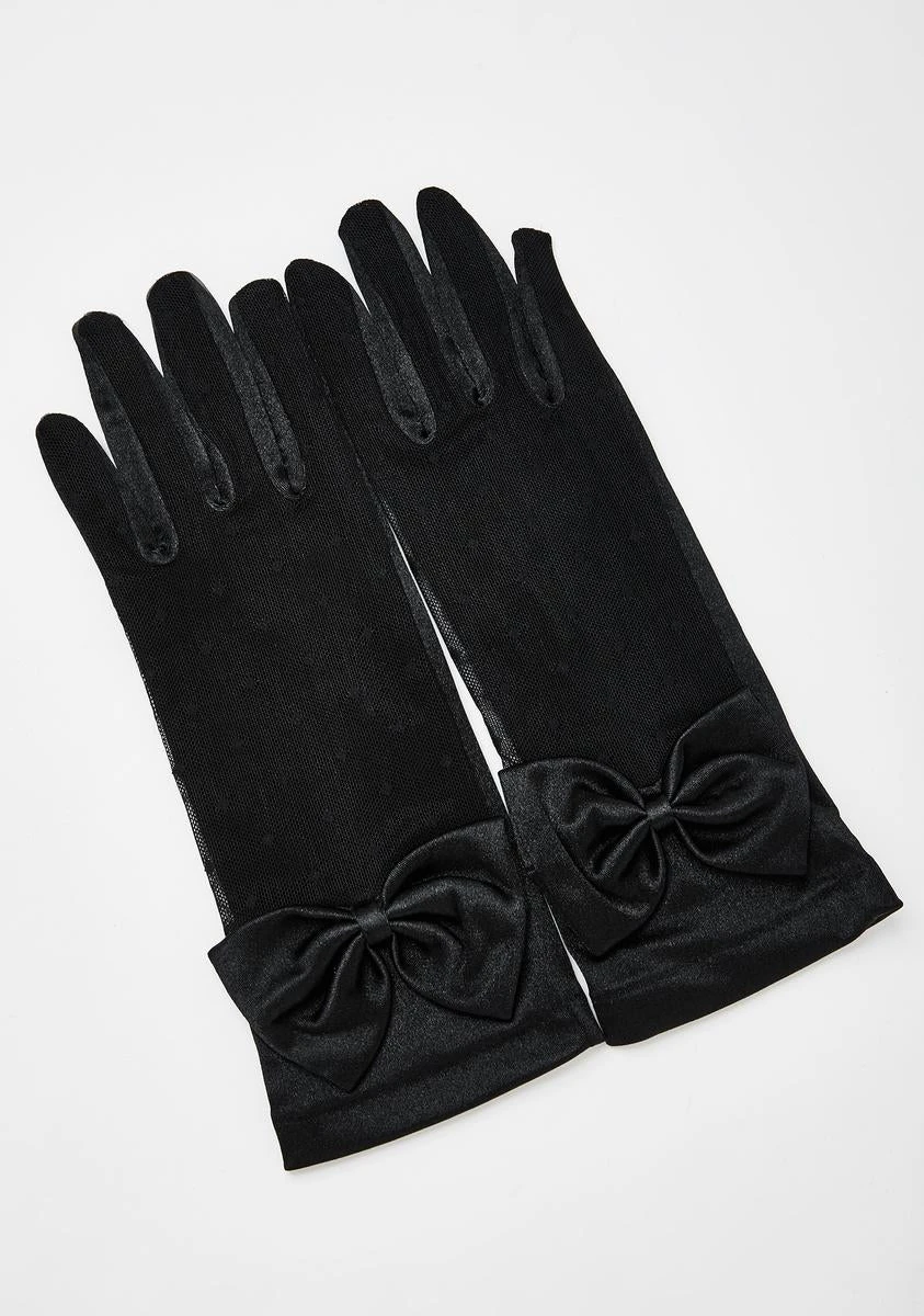 Bow Lace Satin Gloves - Image 2