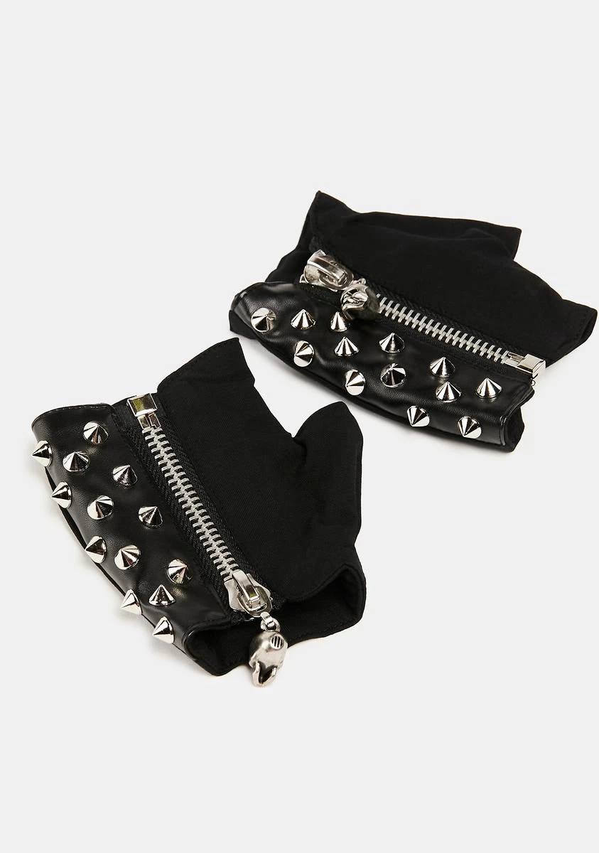 Punk Studded Zipper Gloves - Image 2