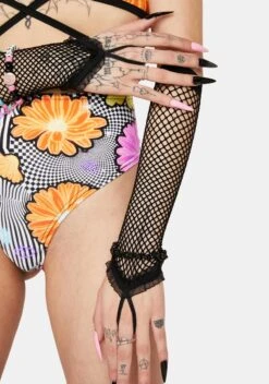 Dance With Romance Ruffle Fishnet Gloves