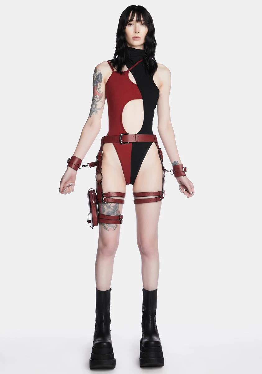 Modulation Oxblood Leg Harness With Wrist Cuffs - Image 2
