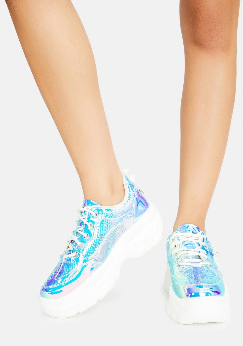 Iridescent Blue Snake Platform Sneakers - Image 3