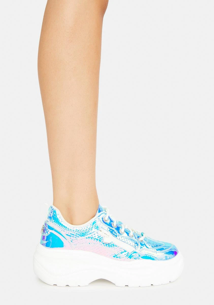 Iridescent Blue Snake Platform Sneakers - Image 2